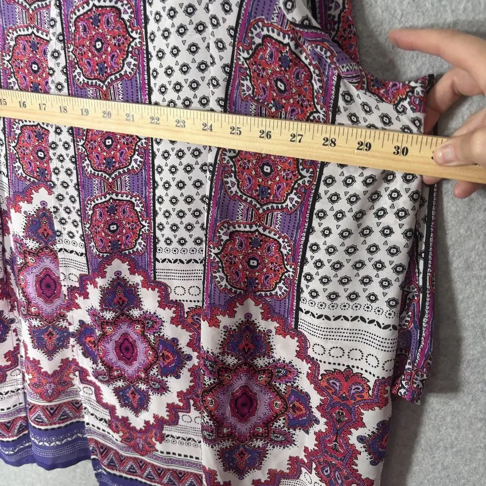 Catherines Kimono Cardigan 3X Pink Purple Paisley Boho Cover Up Medallion Duster